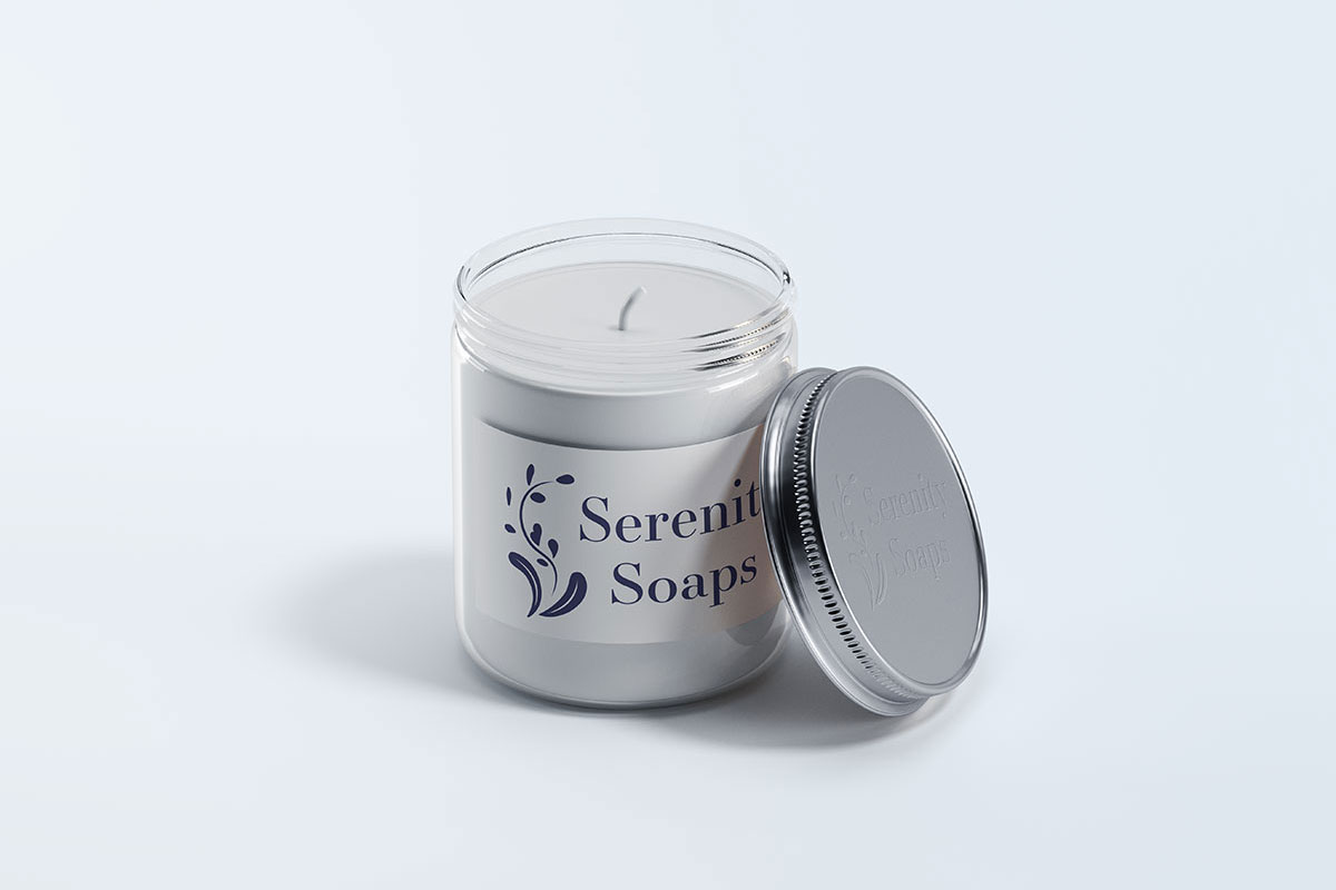 Serenity Soaps candle packaging mockup