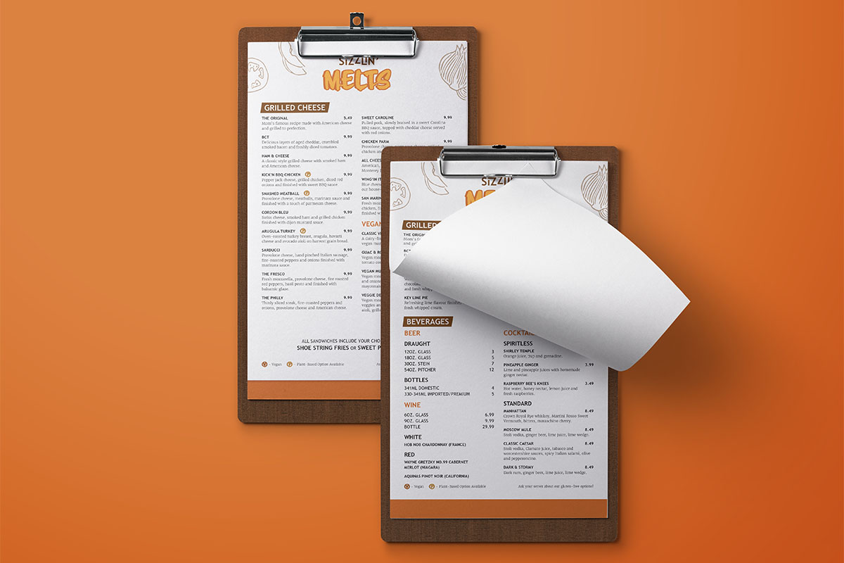 Sizzlin' Melts menu