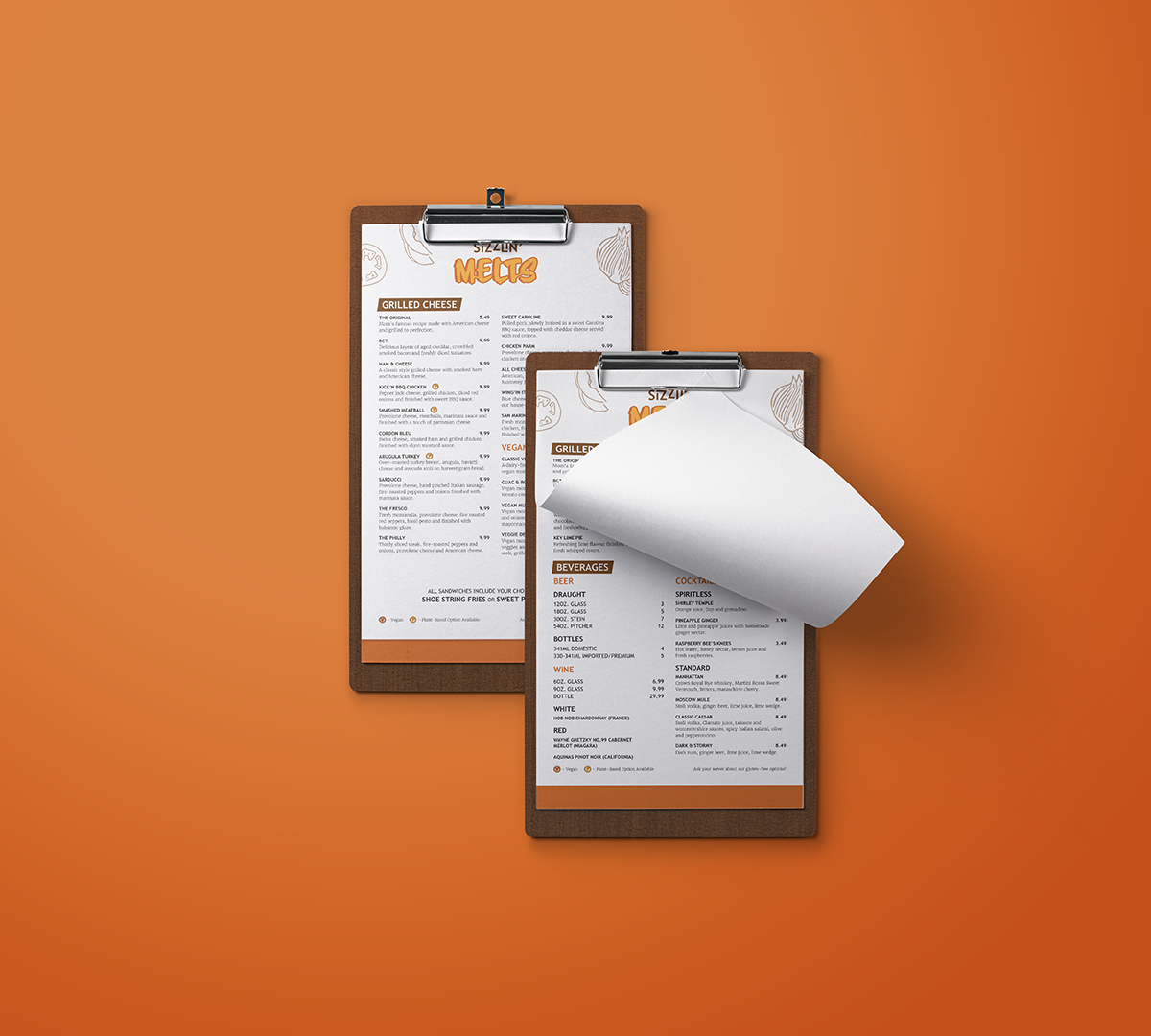 Sizzlin' Melts menu