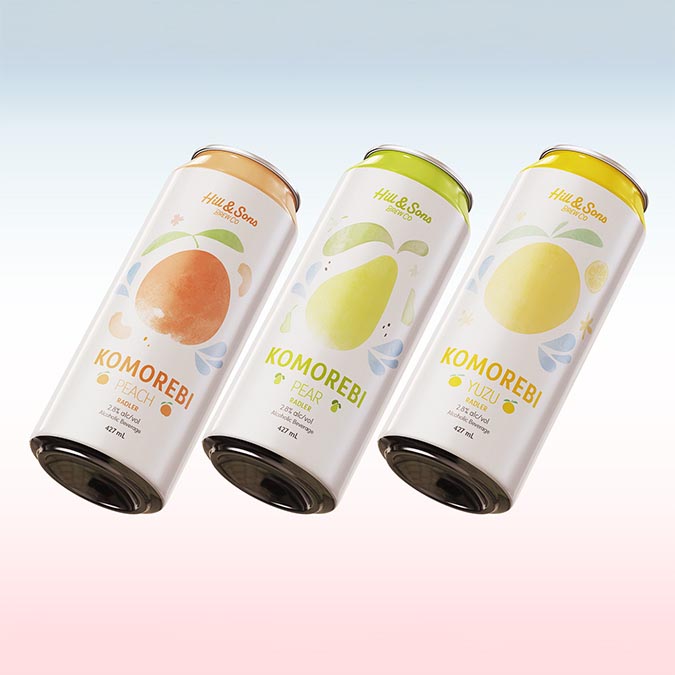Picture of three cans, Peach,Pear, and Yuzu